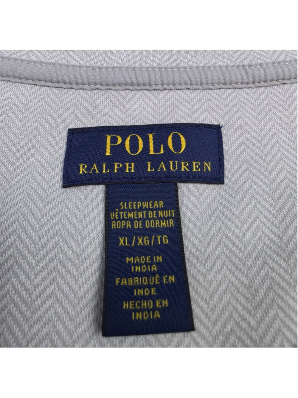 Polo Ralph Lauren Sleepwear Henley Shirt Mens XL Gray Herringbone Pony Cotton LS - Picture 5 of 9